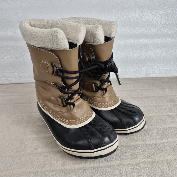 Sorel Youth Kids Winter Boots Size 4 Brown Black Waterproof Faux Fur Insulated - Picture 1 of 7